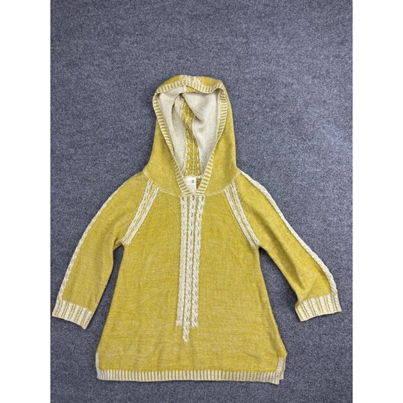 Far Away From Close Hooded Sweater Womens Small Yellow Knit Pullover Tunic Boho - Picture 1 of 7